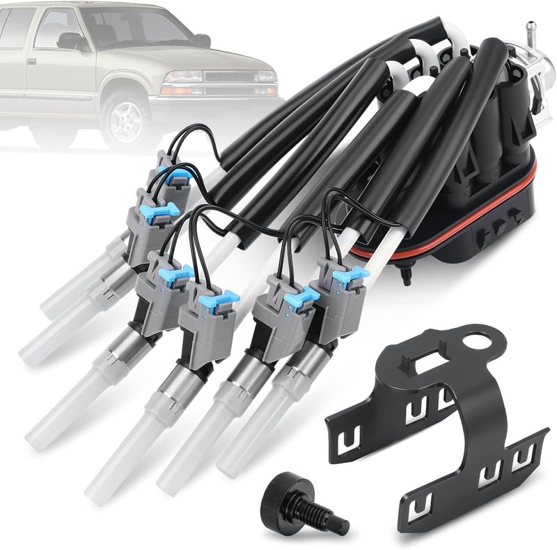 REENKEY Spider Fuel Injectors Assembly with Bracket FJ503 Compatible with V6 4.3L Chevrolet Astro,Blazer,Express 1500/2500,S10,Silverado 1500;GMC K1500,Jimmy,Safar,Savana 1500/2500,Sierra 1500,Sonoma - Image 1